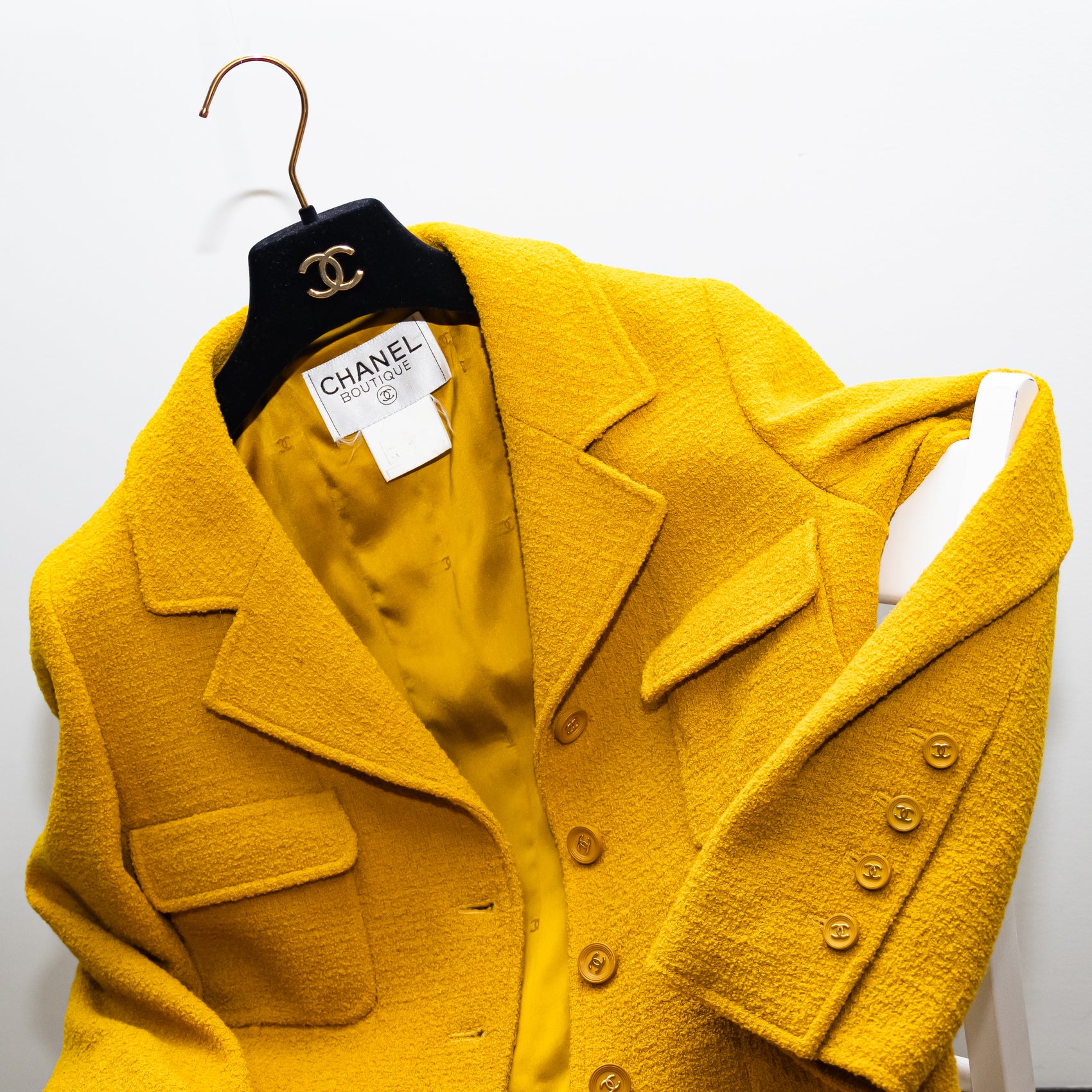 luxury tweed yellow chanel wool skirt suit - Playground