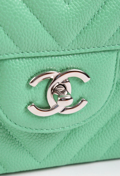 Chanel Caviar Quilted Small Double Flap Light Green