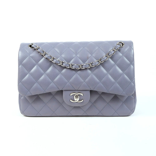 Chanel Jumbo Dark Purple Quilted Lambskin Classic Double Flap Bag 100% Auth