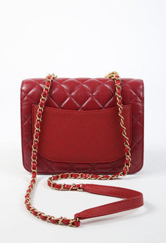CHANEL Patent Calfskin Quilted Mini Rectangular Flap Red 226915